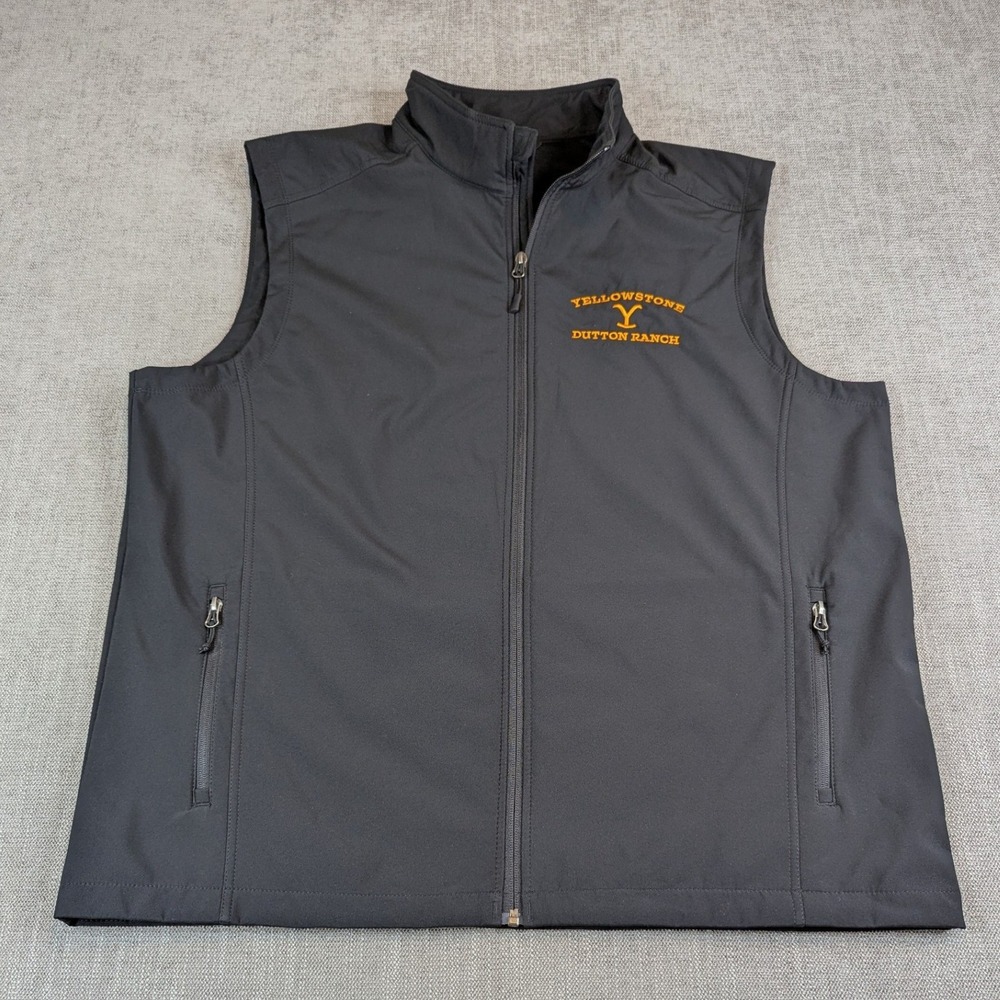 Yellowstone Dutton Ranch Vest Jacket Men 2XL Black Soft Shell Fleece Embroidered
